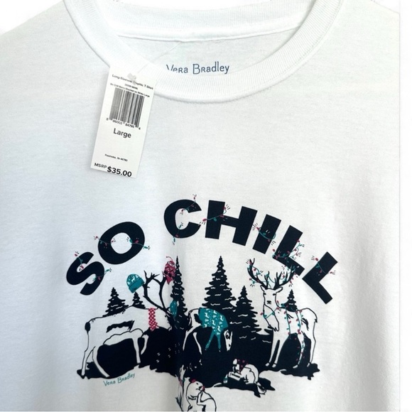 Vera Bradley “So Chill” Long Sleeve Graphic Tee | Holiday Reindeer | NWT |Size L - Picture 2 of 11